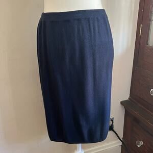 90s Vintage Navy Blue Knit Pencil Skirt Size 6 Straight Midi Elastic Waist Basic